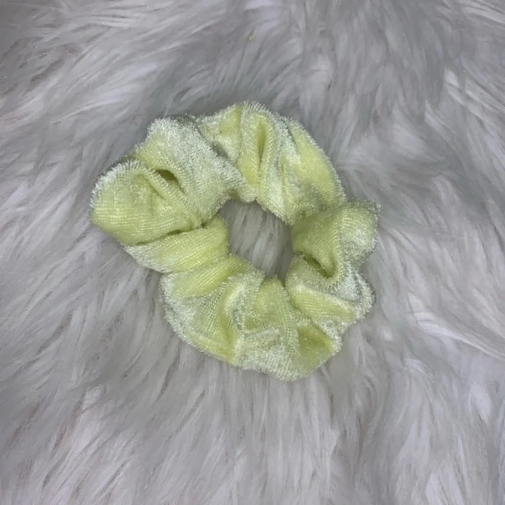 Set‎ of 3 velvet scrunchies purple, yellow & blue